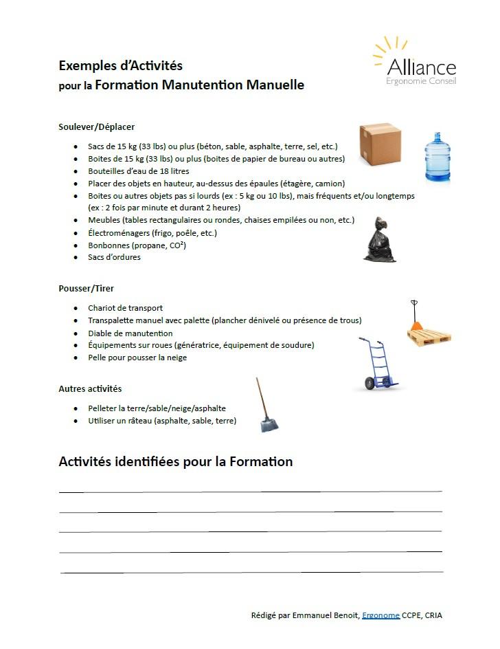 Liste d'activités en Manutention